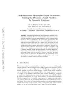 Self-Supervised Monocular Depth Estimation: Solving the Dynamic Object
  Problem by Semantic Guidance
