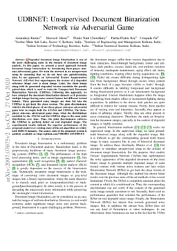 UDBNET: Unsupervised Document Binarization Network via Adversarial Game