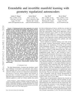 Extendable and invertible manifold learning with geometry regularized
  autoencoders