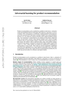 Adversarial learning for product recommendation