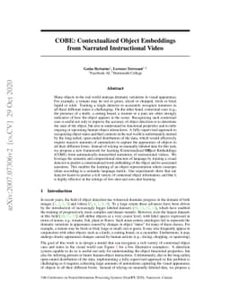 COBE: Contextualized Object Embeddings from Narrated Instructional Video