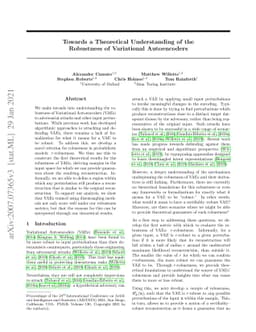 Towards a Theoretical Understanding of the Robustness of Variational
  Autoencoders
