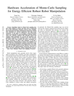 Hardware Acceleration of Monte-Carlo Sampling for Energy Efficient
  Robust Robot Manipulation