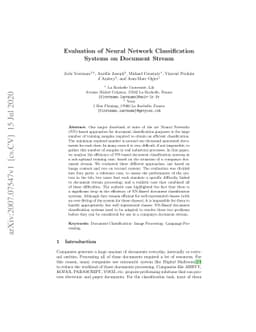 Evaluation of Neural Network Classification Systems on Document Stream