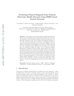 Predicting Clinical Diagnosis from Patients Electronic Health Records
  Using BERT-based Neural Networks