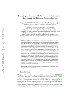 Learning to Learn with Variational Information Bottleneck for Domain
  Generalization