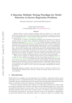 A Bayesian Multiple Testing Paradigm for Model Selection in Inverse
  Regression Problems