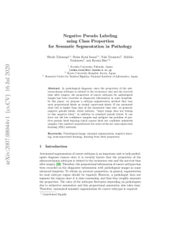 Negative Pseudo Labeling using Class Proportion for Semantic
  Segmentation in Pathology