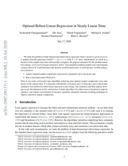 Optimal Robust Linear Regression in Nearly Linear Time