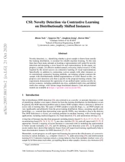 CSI: Novelty Detection via Contrastive Learning on Distributionally
  Shifted Instances