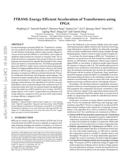 FTRANS: Energy-Efficient Acceleration of Transformers using FPGA