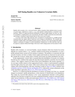 Self-Tuning Bandits over Unknown Covariate-Shifts