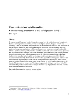 Conservative AI and social inequality: Conceptualizing alternatives to
  bias through social theory