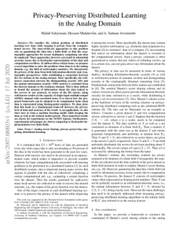 Privacy-Preserving Distributed Learning in the Analog Domain