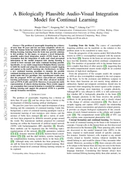 A Biologically Plausible Audio-Visual Integration Model for Continual
  Learning