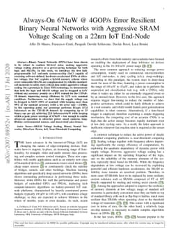 Always-On 674uW @ 4GOP/s Error Resilient Binary Neural Networks with
  Aggressive SRAM Voltage Scaling on a 22nm IoT End-Node