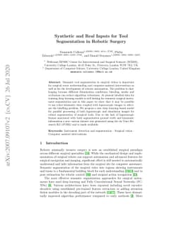 Synthetic and Real Inputs for Tool Segmentation in Robotic Surgery