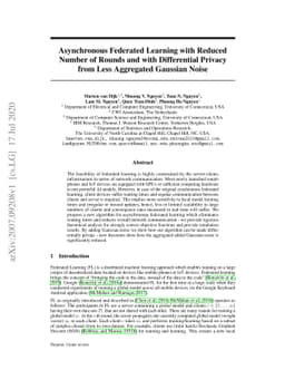 Asynchronous Federated Learning with Reduced Number of Rounds and with
  Differential Privacy from Less Aggregated Gaussian Noise