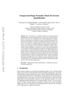 Unsupervised Shape Normality Metric for Severity Quantification
