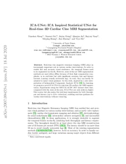 ICA-UNet: ICA Inspired Statistical UNet for Real-time 3D Cardiac Cine
  MRI Segmentation