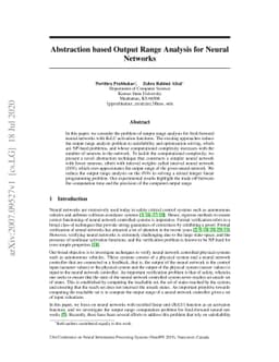 Abstraction based Output Range Analysis for Neural Networks