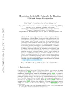 Resolution Switchable Networks for Runtime Efficient Image Recognition
