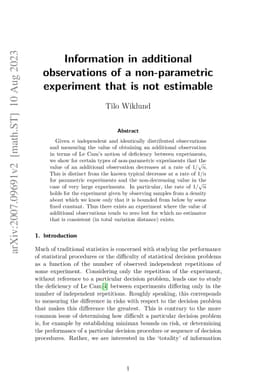 Information in additional observations of a non-parametric experiment
  that is not estimable