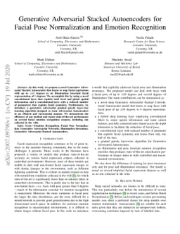 Generative Adversarial Stacked Autoencoders for Facial Pose
  Normalization and Emotion Recognition