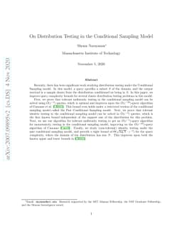 On Distribution Testing in the Conditional Sampling Model