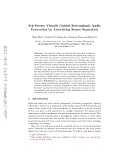 Sep-Stereo: Visually Guided Stereophonic Audio Generation by Associating
  Source Separation
