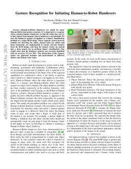 Gesture Recognition for Initiating Human-to-Robot Handovers