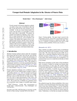 Unsupervised Domain Adaptation in the Absence of Source Data