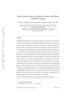 Domain Generalization via Optimal Transport with Metric Similarity
  Learning