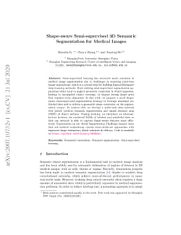 Shape-aware Semi-supervised 3D Semantic Segmentation for Medical Images