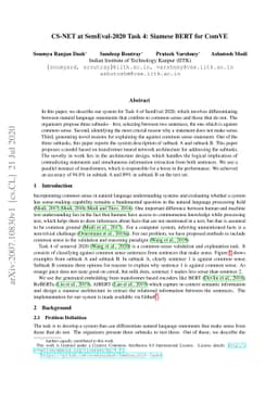 CS-NET at SemEval-2020 Task 4: Siamese BERT for ComVE