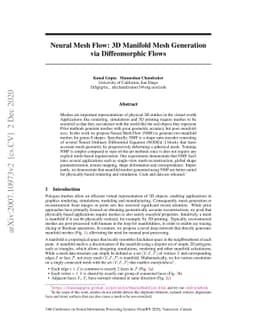 Neural Mesh Flow: 3D Manifold Mesh Generation via Diffeomorphic Flows