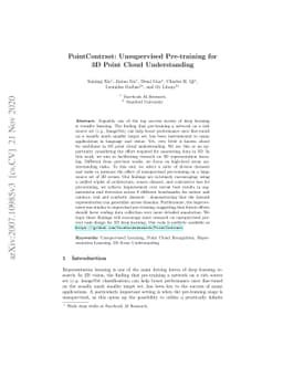 PointContrast: Unsupervised Pre-training for 3D Point Cloud
  Understanding