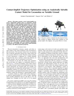 Contact-Implicit Trajectory Optimization using an Analytically Solvable
  Contact Model for Locomotion on Variable Ground