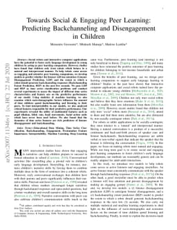 Towards Social & Engaging Peer Learning: Predicting Backchanneling and
  Disengagement in Children