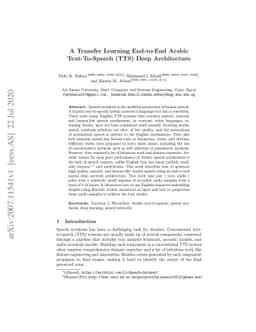 A Transfer Learning End-to-End ArabicText-To-Speech (TTS) Deep
  Architecture