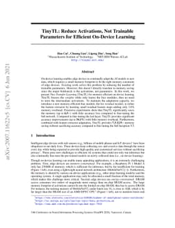 TinyTL: Reduce Activations, Not Trainable Parameters for Efficient
  On-Device Learning