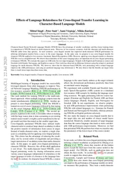Effects of Language Relatedness for Cross-lingual Transfer Learning in
  Character-Based Language Models