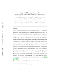 Sequential Routing Framework: Fully Capsule Network-based Speech
  Recognition