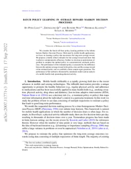 Batch Policy Learning in Average Reward Markov Decision Processes