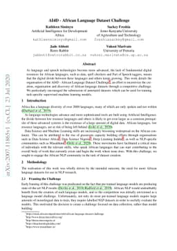 AI4D -- African Language Dataset Challenge