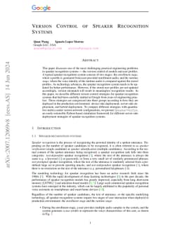 Version Control of Speaker Recognition Systems