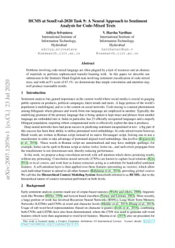 HCMS at SemEval-2020 Task 9: A Neural Approach to Sentiment Analysis for
  Code-Mixed Texts