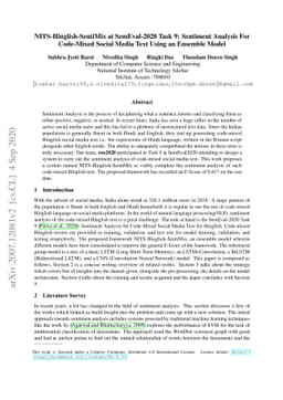 NITS-Hinglish-SentiMix at SemEval-2020 Task 9: Sentiment Analysis For
  Code-Mixed Social Media Text Using an Ensemble Model