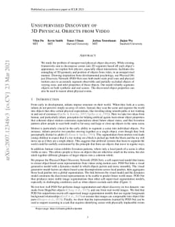 Unsupervised Discovery of 3D Physical Objects from Video