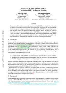 MULTISEM at SemEval-2020 Task 3: Fine-tuning BERT for Lexical Meaning
